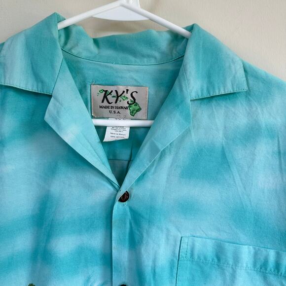 Ky's Vintage Hawaiian Shirt Motorcycle Biker Short Sleeve Resort Vacation Blue S - Picture 2 of 13